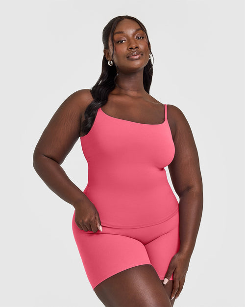 Oner Modal SoftMotion™ Strappy Vest with Built in Bra Shelf with White Logo | Dark Velvet Pink