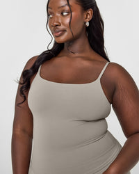 SoftMotion™ Strappy Vest with Built in Bra Shelf with White Logo | Warm Sand