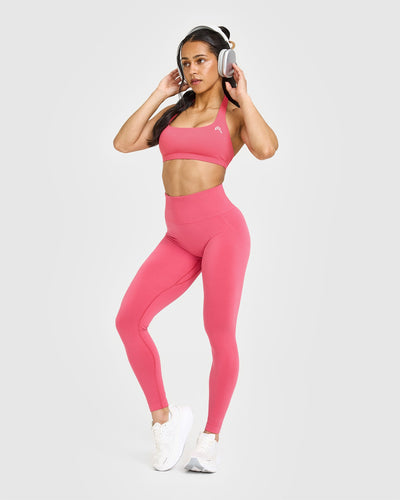Effortless Seamless Leggings with White Logo | Velvet Pink