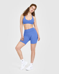 SoftMotion™ Bralette with White Logo | Glaucous Blue