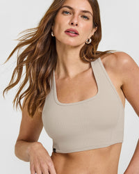 Mellow™ Rib Square Neck Bra | Cloud Grey