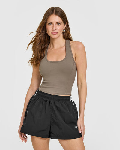 Mellow™ Rib Square Neck Mid Vest with Built in Bra Shelf | Moss Brown