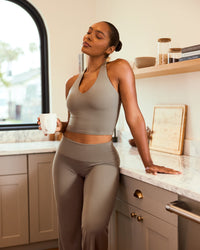 SoftMotion™ Halter Neck Mid Vest with Built in Bra Shelf | Moss Brown