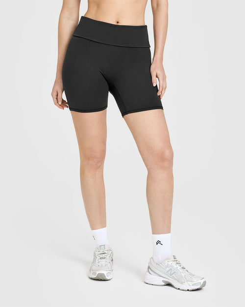 Oner Modal SoftMotion™ Fold Over Shorts 6" with White Logo | Soft Black