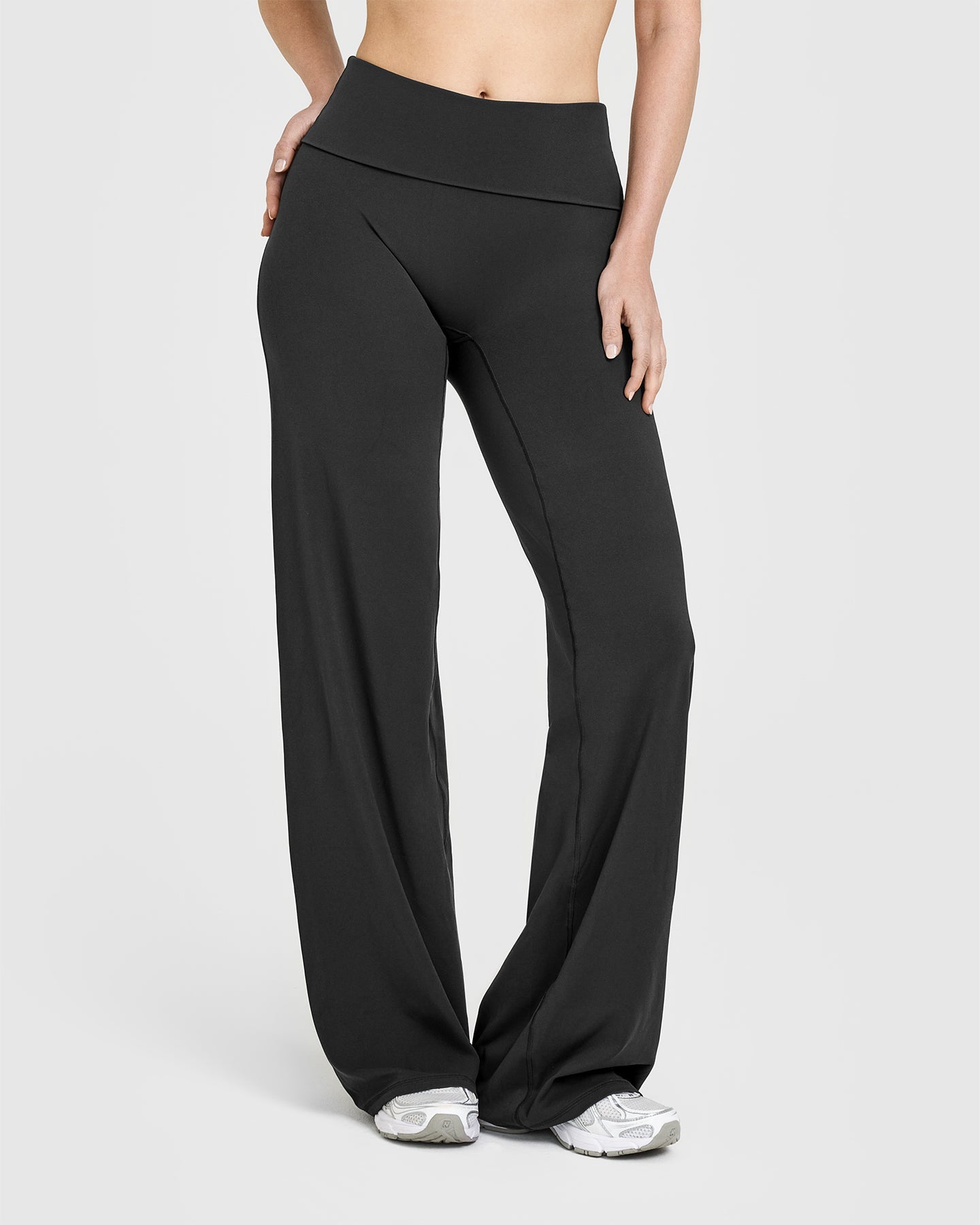 SoftMotion™ Fold Over Straight Leg Bottoms with White Logo | Soft Black