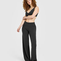 SoftMotion™ Fold Over Straight Leg Bottoms | Soft Black