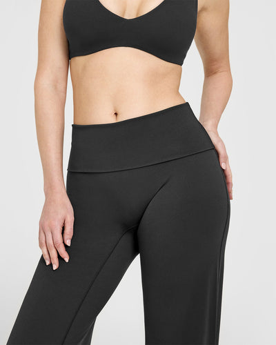 SoftMotion™ Fold Over Straight Leg Bottoms with White Logo | Soft Black