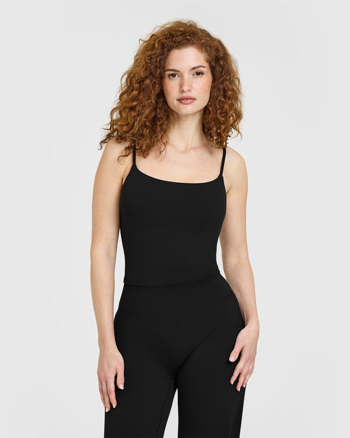 Oner Modal SoftMotion™ Strappy Mid Vest with Built in Bra Shelf with White Logo | Black