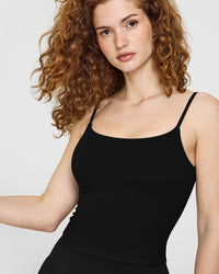 SoftMotion™ Strappy Mid Vest with Built in Bra Shelf with White Logo | Black
