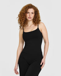 SoftMotion™ Strappy Vest with Built in Bra Shelf with White Logo | Black