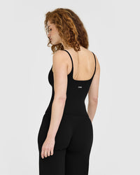 SoftMotion™ Strappy Vest with Built in Bra Shelf with White Logo | Black
