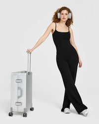 SoftMotion™ Strappy Vest with Built in Bra Shelf with White Logo | Black