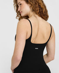 SoftMotion™ Strappy Vest with Built in Bra Shelf with White Logo | Black