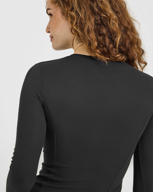 Mellow™ Rib Long Sleeve Cardigan | Soft Black