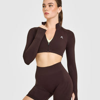 EnhanceLift™ Seamless Crop Jacket with White Logo | Plum Brown
