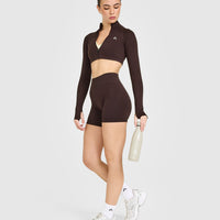 EnhanceLift™ Seamless Crop Jacket with White Logo | Plum Brown