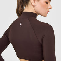 EnhanceLift™ Seamless Crop Jacket with White Logo | Plum Brown