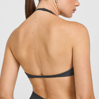 EnhanceLift™ Seamless Minimal Halter Neck Bralette with White Logo | Coal