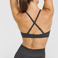 EnhanceLift™ Seamless Strappy Sports Bra with White Logo | Coal