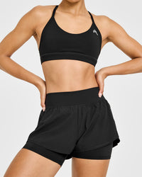 Unified Double Layer Shorts White Logo 5" | Black
