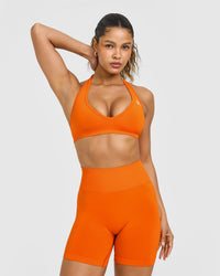 Effortless Seamless Halter Neck Sports Bra | Flame Orange