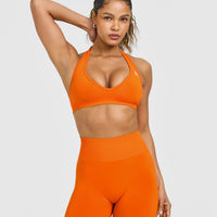 Effortless Seamless Halter Neck Sports Bra | Flame Orange