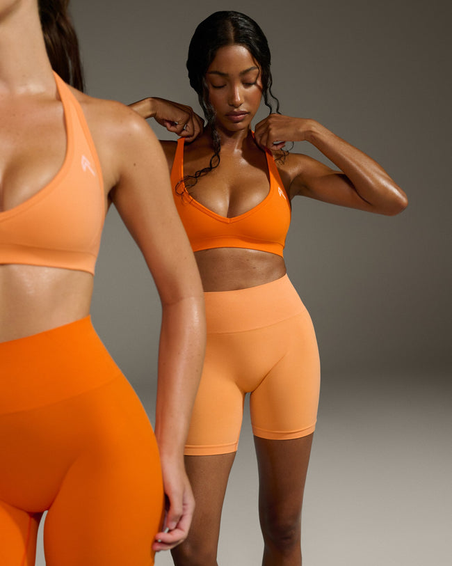 Effortless Seamless Halter Neck Sports Bra | Flame Orange