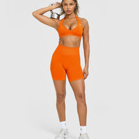 Effortless Seamless Halter Neck Sports Bra | Flame Orange