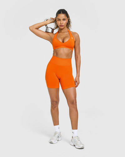 Effortless Seamless Halter Neck Sports Bra | Flame Orange