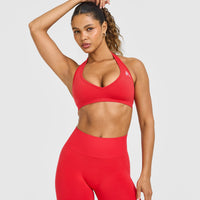 Effortless Seamless Halter Neck Sports Bra | Muscle Mommy Red
