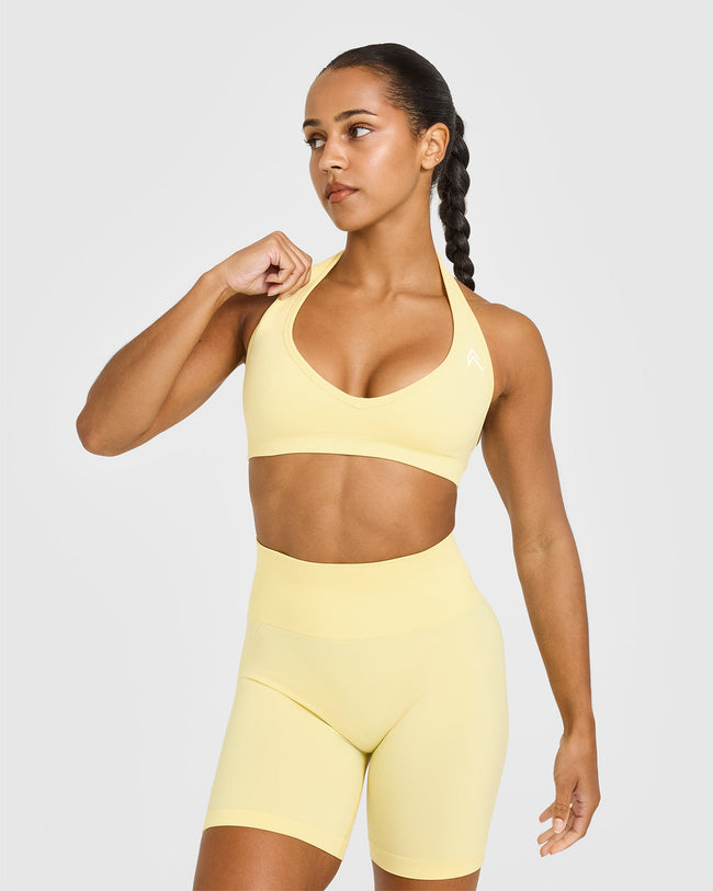 Effortless Seamless Halter Neck Sports Bra | Sherbert Yellow