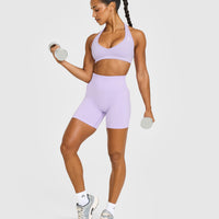 Effortless Seamless Shorts with White Logo | Lavender Purple