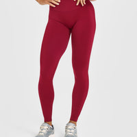 Effortless Seamless Leggings with White Logo | Claret Red