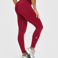 Effortless Seamless Leggings with White Logo | Claret Red