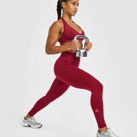 Effortless Seamless Leggings with White Logo | Claret Red
