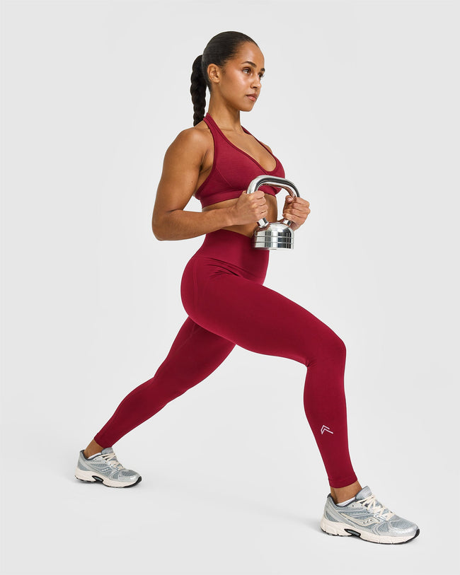 Effortless Seamless Leggings with White Logo | Claret Red