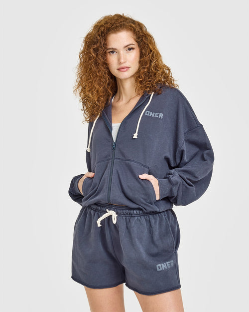 Oner Modal Raw Lounge Oversized Zip Hoodie | Washed True Blue