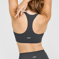 SoftMotion™ Sports Bra with White Logo | Coal