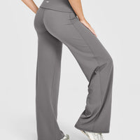 SoftMotion™ Fold Over Straight Leg Bottoms with White Logo | Ash Grey