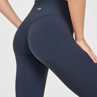 SoftMotion™ High Waisted Leggings with White Logo | True Blue