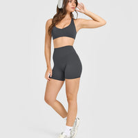 SoftMotion™ High Waisted Shorts 6" with White Logo | Coal