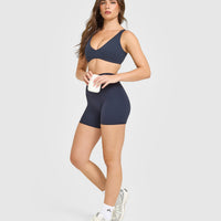SoftMotion™ High Waisted Shorts 6" with White Logo | True Blue