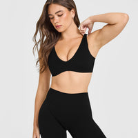 SoftMotion™ Scoop Back Bralette with White Logo | Black