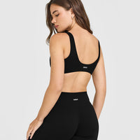 SoftMotion™ Scoop Back Bralette with White Logo | Black