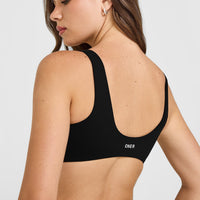 SoftMotion™ Scoop Back Bralette with White Logo | Black