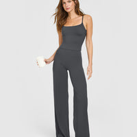 SoftMotion™ Strappy Mid Vest with Built in Bra Shelf with White Logo | Coal