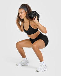 Timeless High Waisted Shorts with White Logo | Black