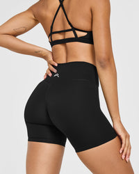 Timeless High Waisted Shorts with White Logo | Black