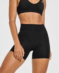 Timeless High Waisted Shorts with White Logo | Black