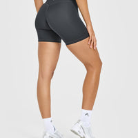 Timeless High Waisted Shorts with White Logo | Coal